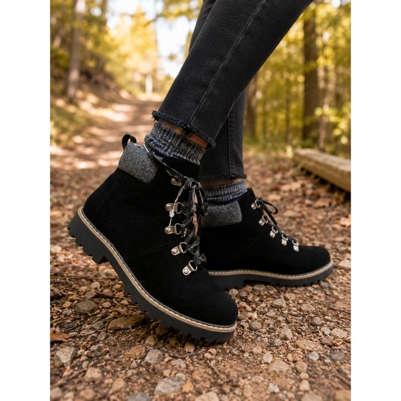 St. John's Bay Shoes - St. John's Bay Women Shawna Black Faux Suede Lace Up Hiking Boots Women's 8.5W